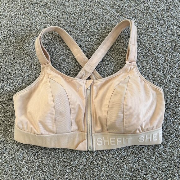 Shefit Womens One Size Luxe Sports Bra Beige Adjustable Zip Front  Activewear - Picture 8 of 8